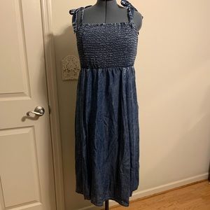 TORRID Blue Chambray Tie Strap Smocked Midi Dress